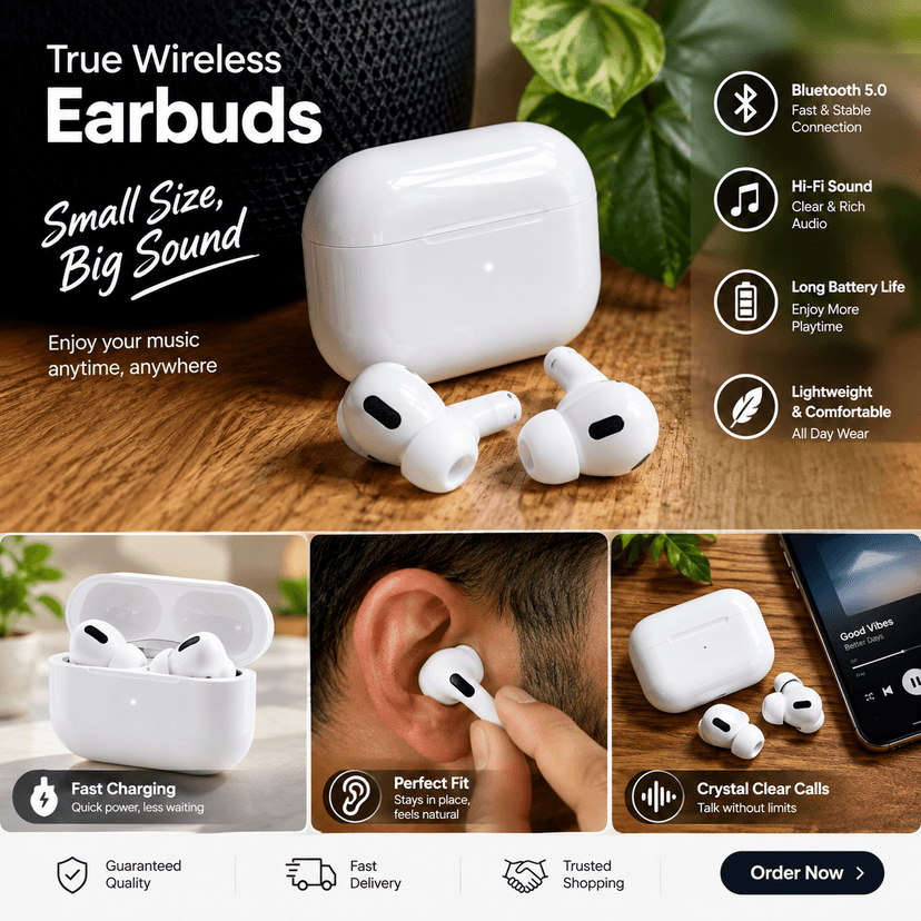 BT Wireless Earbuds Bluetooth Headphones With Charging Case Cancelling 3D Stereo Headsets Built in Mic in Earpods Earbuds IPX5 Waterproof Buds for Android/ Airbuds Pro Case With Wireless Charging Case Active Cancellation Enabled Bluetooth Headset (White, True Wireless) - Image 2