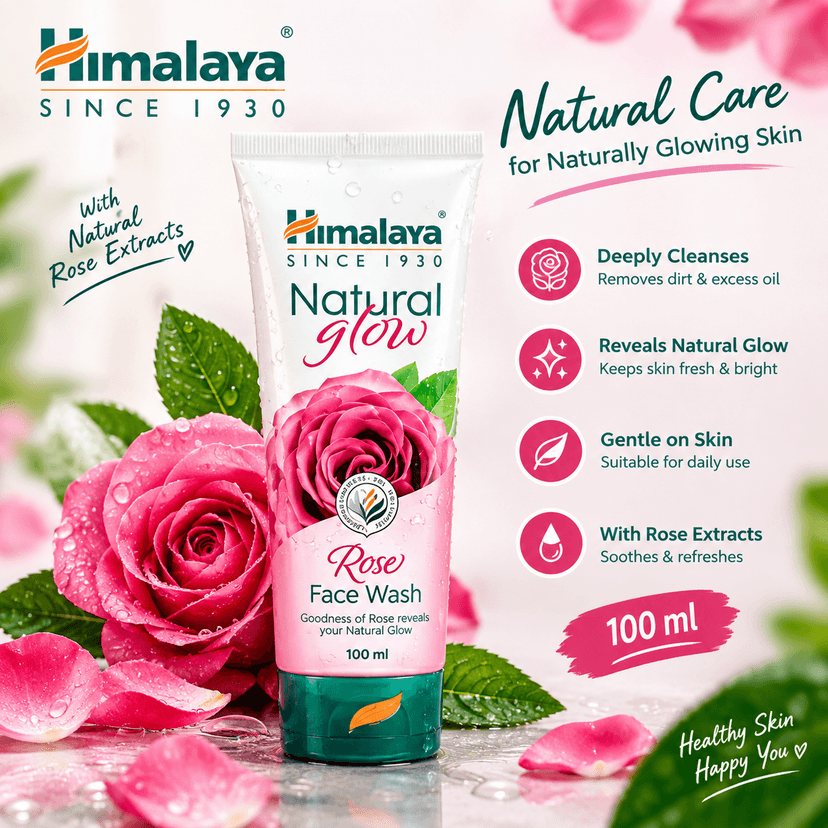 NATURAL GLOW ROSE FACE WASH 100ML - Image 1